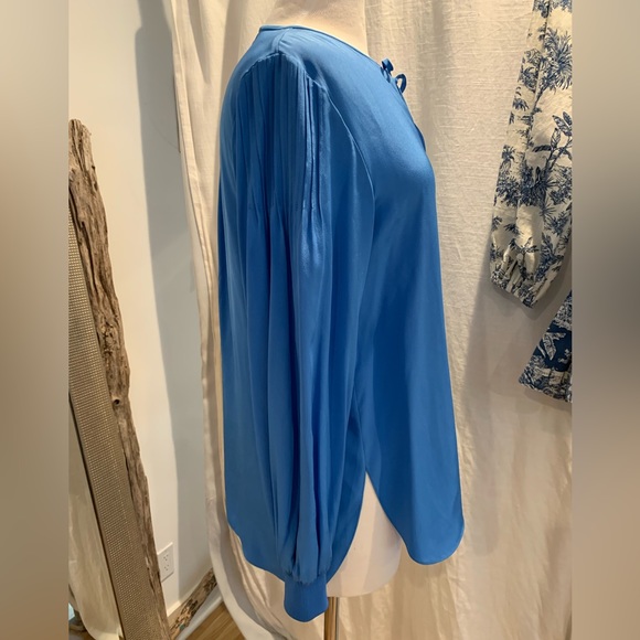 TIBI Pintuck Silk Tunic Long Sleeve Blouse In Azure Blue Size 2 - Picture 7 of 16